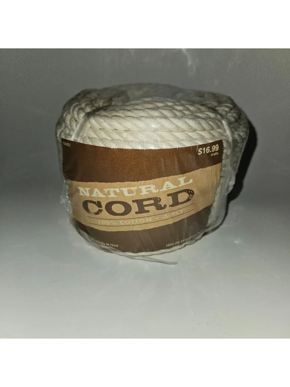 NOS Natural Cord 100% Cotton 3 Ply 100 ft 8mm Thick Hobby Lobby 2016